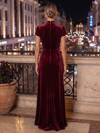 A-Line/Princess V-Neck Velvet Floor-Length Mother of the Bride & Groom Dresses with Ruched Waist