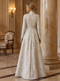 A-Line/Princess V-Neck Jacquard Maxi Mother of the Bride & Groom Dresses with 3D Flowers & Ruched Waist