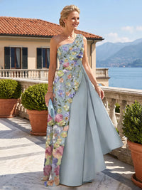 Sheath/Column One Shoulder Floral Embroidery Floor-Length Mother of the Bride & Groom Dresses with Side Draped Sash