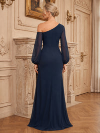 A-Line/Princess Off Shoulder Chiffon Floor-Length Mother of the Bride & Groom Dresses with Ruched Waist & Slit