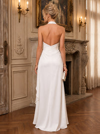 A-Line/Princess Halter Satin Floor-Length Mother of the Bride & Groom Dresses with Ruffles & Ruched Waist