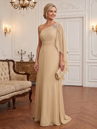 A-Line/Princess One Shoulder Chiffon Floor-Length Mother of the Bride & Groom Dresses with Ruched Waist