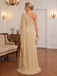 A-Line/Princess One Shoulder Chiffon Floor-Length Mother of the Bride & Groom Dresses with Ruched Waist