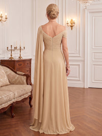 A-Line/Princess Off Shoulder Chiffon Floor-Length Mother of the Bride & Groom Dresses with Pleats