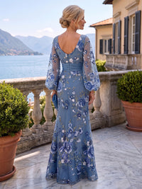 A-Line/Princess V-Neck Floral Embroidery Maxi Mother of the Bride & Groom Dresses with Ruched Waist