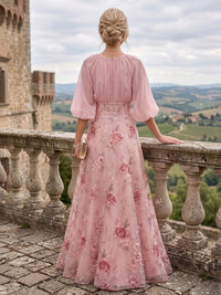A-Line/Princess Scoop Neck Floral Embroidery Floor-Length Mother of the Bride & Groom Dresses with Ruched Bodice