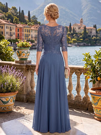 A-Line/Princess Scoop Neck Chiffon Maxi Mother of the Bride & Groom Dresses with Lace Appliques & Pleats