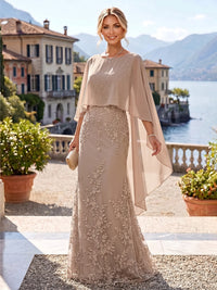 Sheath/Column Scoop Neck Chiffon Floor-Length Mother of the Bride & Groom Dresses with Lace Appliques