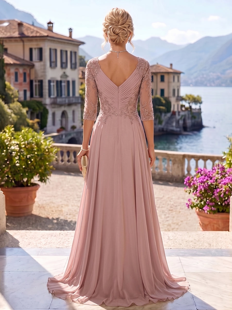 A-Line/Princess Sweetheart Chiffon Maxi Mother of the Bride & Groom Dresses with Lace Appliques & Sweep Train