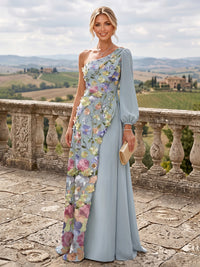 A-Line/Princess One Shoulder Floral Embroidery Floor-Length Mother of the Bride & Groom Dresses for Women