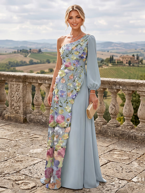 A-Line/Princess One Shoulder Floral Embroidery Floor-Length Mother of the Bride & Groom Dresses for Women