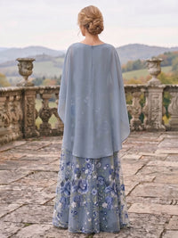 A-Line/Princess Scoop Neck Floral Embroidery Maxi Mother of the Bride & Groom Dresses with Cape