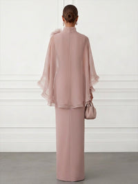Sheath/Column V-Neck Satin Floor-Length Mother of the Bride & Groom Dresses with 3D Flowers & Ruffles