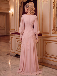 A-Line/Princess Scoop Neck Chiffon Floor-Length Mother of the Bride & Groom Dresses with Lace Appliques & Pleats