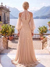 A-Line/Princess Off Shoulder Chiffon Floor-Length Mother of the Bride & Groom Dresses with Lace Appliques & Pleats