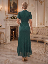 Sheath/Column V-Neck Glitter High-Low Mother of the Bride & Groom Dresses with Ruffles & Ruched Waist