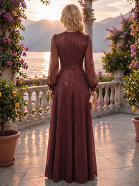 A-Line/Princess V-Neck Glitter Maxi Mother of the Bride & Groom Dresses with Ruffles & Ruched Waist