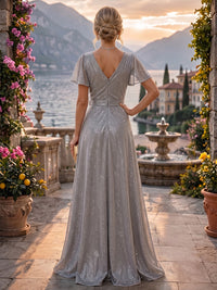 A-Line/Princess V-Neck Glitter Maxi Mother of the Bride & Groom Dresses with Ruffles & Ruched Waist