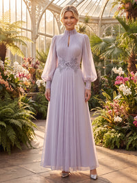 A-Line/Princess High Neck Chiffon Floor-Length Mother of the Bride & Groom Dresses with Pleats