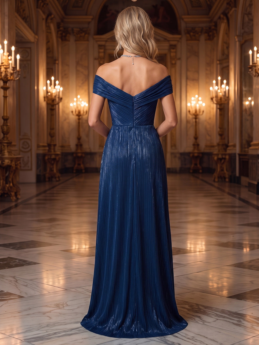 A-Line/Princess Off Shoulder Glitter Maxi Mother of the Bride & Groom Dresses with Ruffles & Ruched Waist