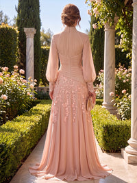 A-Line/Princess High Neck Chiffon Floor-Length Mother of the Bride & Groom Dresses with Lace Appliques & Ruched Waist