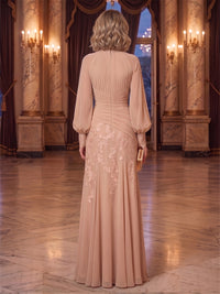 A-Line/Princess High Neck Chiffon Maxi Mother of the Bride & Groom Dresses with Lace Appliques & Pleats