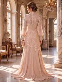 A-Line/Princess V-Neck Lace Appliques Floor-Length Mother of the Bride & Groom Dresses with Sweep Train & Pleats
