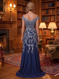 A-Line/Princess Off Shoulder Lace Appliques Floor-Length Mother of the Bride & Groom Dresses with Sweep Train & Pleats