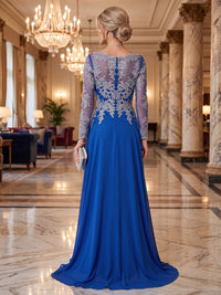 A-Line/Princess V-Neck Lace Appliques Maxi Mother of the Bride & Groom Dresses with Sweep Train & Pleats