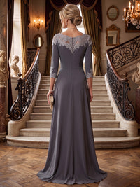 A-Line/Princess Scoop Neck Chiffon Floor-Length Mother of the Bride & Groom Dresses with Lace Appliques & Pleats