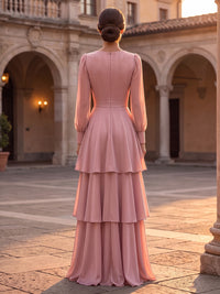 A-Line/Princess V-Neck Glitter Floor-Length Mother of the Bride & Groom Dresses with Tiered Layers