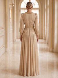 A-Line/Princess V-Neck Chiffon Maxi Mother of the Bride & Groom Dresses with Rhinestones & Pleats