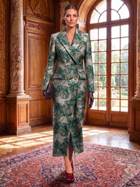 Sheath/Column V-Neck Jacquard Tea-Length Mother of the Bride & Groom Dresses with Slit & Pockets