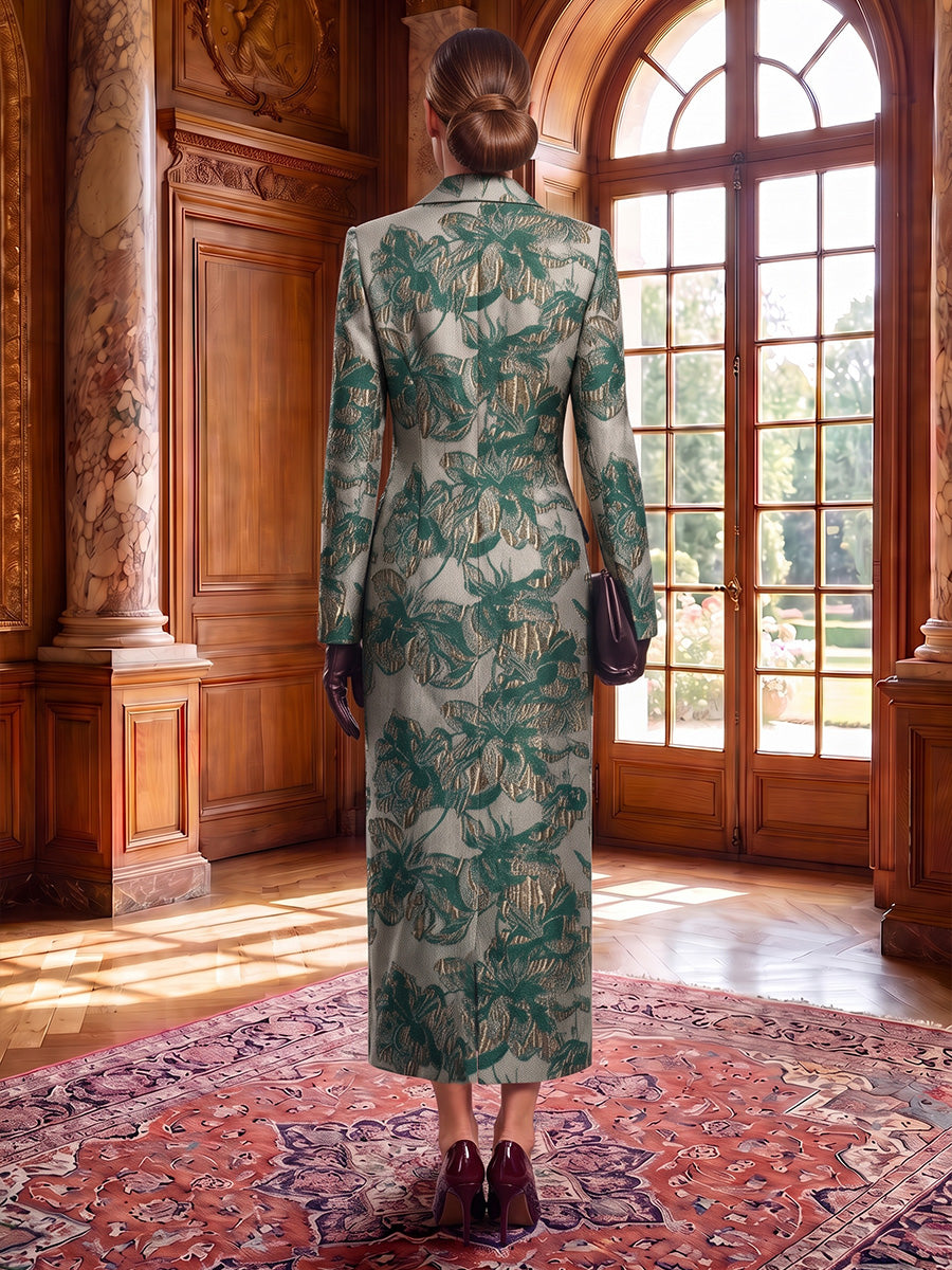 Sheath/Column V-Neck Jacquard Tea-Length Mother of the Bride & Groom Dresses with Slit & Pockets