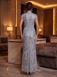 Sheath/Column V-Neck Sequin Maxi Mother of the Bride & Groom Dresses with Ruched Waist & Side Sash