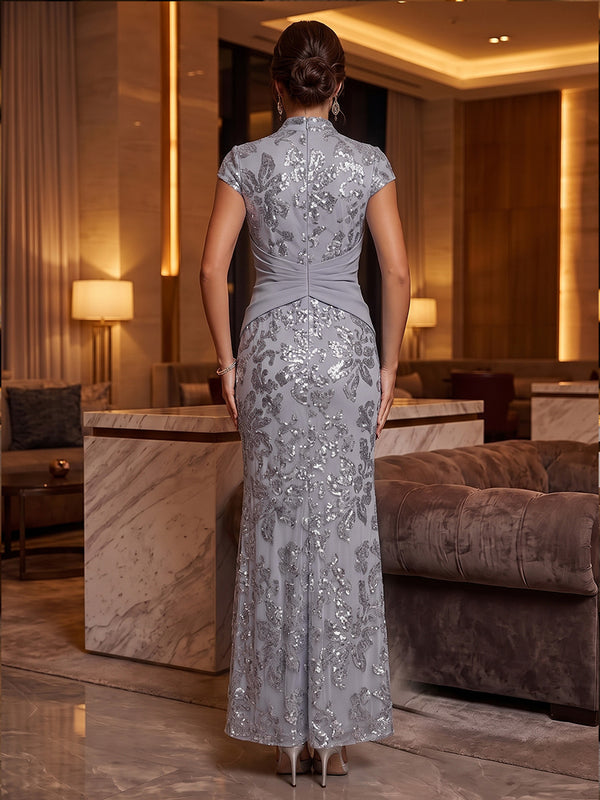 Sheath/Column V-Neck Sequin Maxi Mother of the Bride & Groom Dresses with Ruched Waist & Side Sash