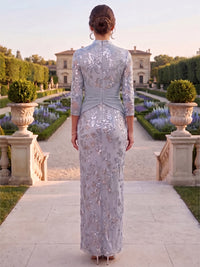 Sheath/Column V-Neck Sequin Maxi Mother of the Bride & Groom Dresses with Ruched Waist & Side Sash
