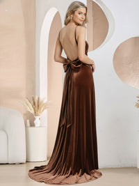 Sheath/Column Round Neck Sleeveless Floor-Length Formal Dresses with Bow