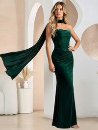 Mermaid Cowl Neck Ruched Floor-Length Formal Dresses with Scarf