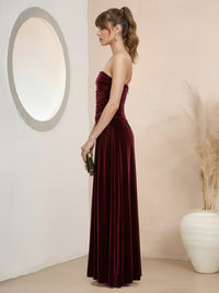 A-Line/Princess Strapless Pleated Velvet Floor-Length Formal Dresses