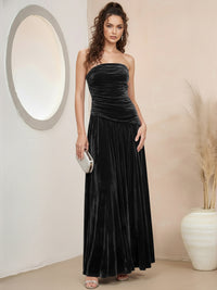 A-Line/Princess Strapless Pleated Velvet Floor-Length Formal Dresses