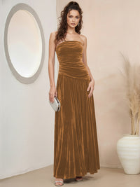 A-Line/Princess Strapless Pleated Velvet Floor-Length Formal Dresses
