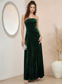 A-Line/Princess Strapless Pleated Velvet Floor-Length Formal Dresses