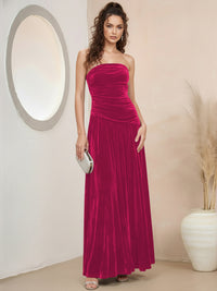 A-Line/Princess Strapless Pleated Velvet Floor-Length Formal Dresses