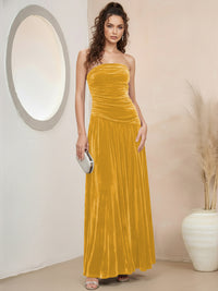 A-Line/Princess Strapless Pleated Velvet Floor-Length Formal Dresses