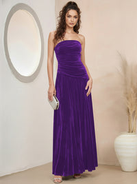 A-Line/Princess Strapless Pleated Velvet Floor-Length Formal Dresses