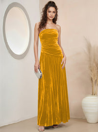 A-Line/Princess Strapless Pleated Velvet Floor-Length Formal Dresses