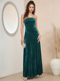 A-Line/Princess Strapless Pleated Velvet Floor-Length Formal Dresses