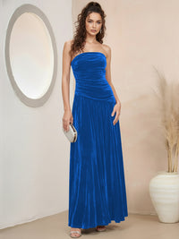 A-Line/Princess Strapless Pleated Velvet Floor-Length Formal Dresses