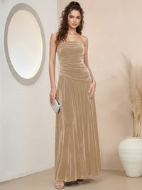 A-Line/Princess Strapless Pleated Velvet Floor-Length Formal Dresses